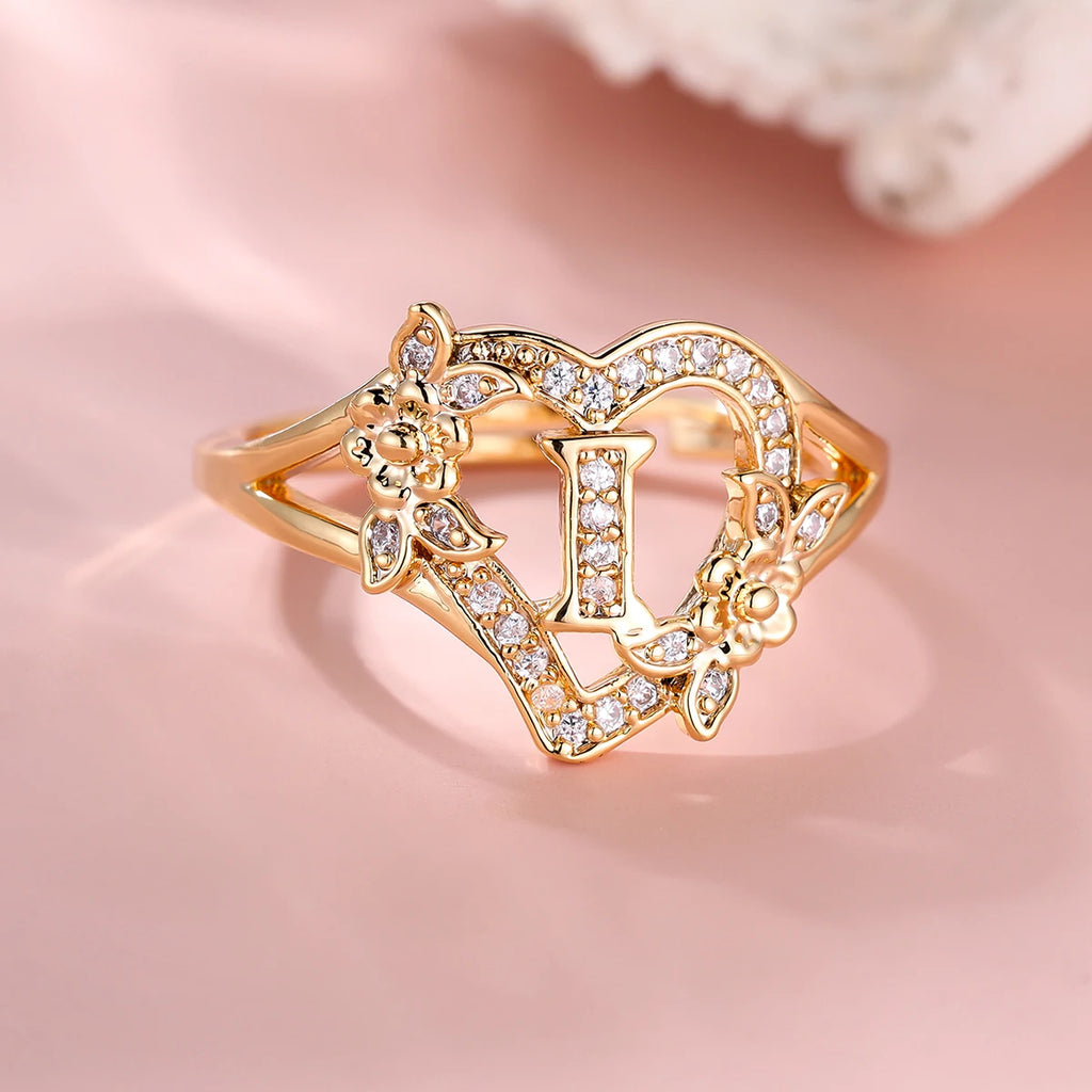 Fleurette Initial Heart Ring