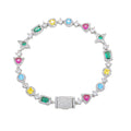 Hip Hop Custom Colored Gemstone Tennis Link Bracelet Exquisite Geometric Shape Brass Cubic Zirconia Party Gift For Men and Women