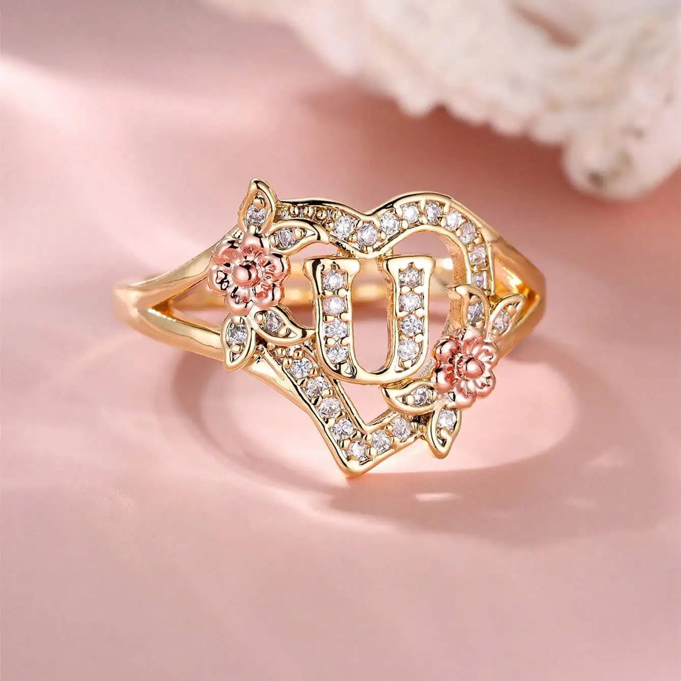 Fleurette Initial Heart Ring