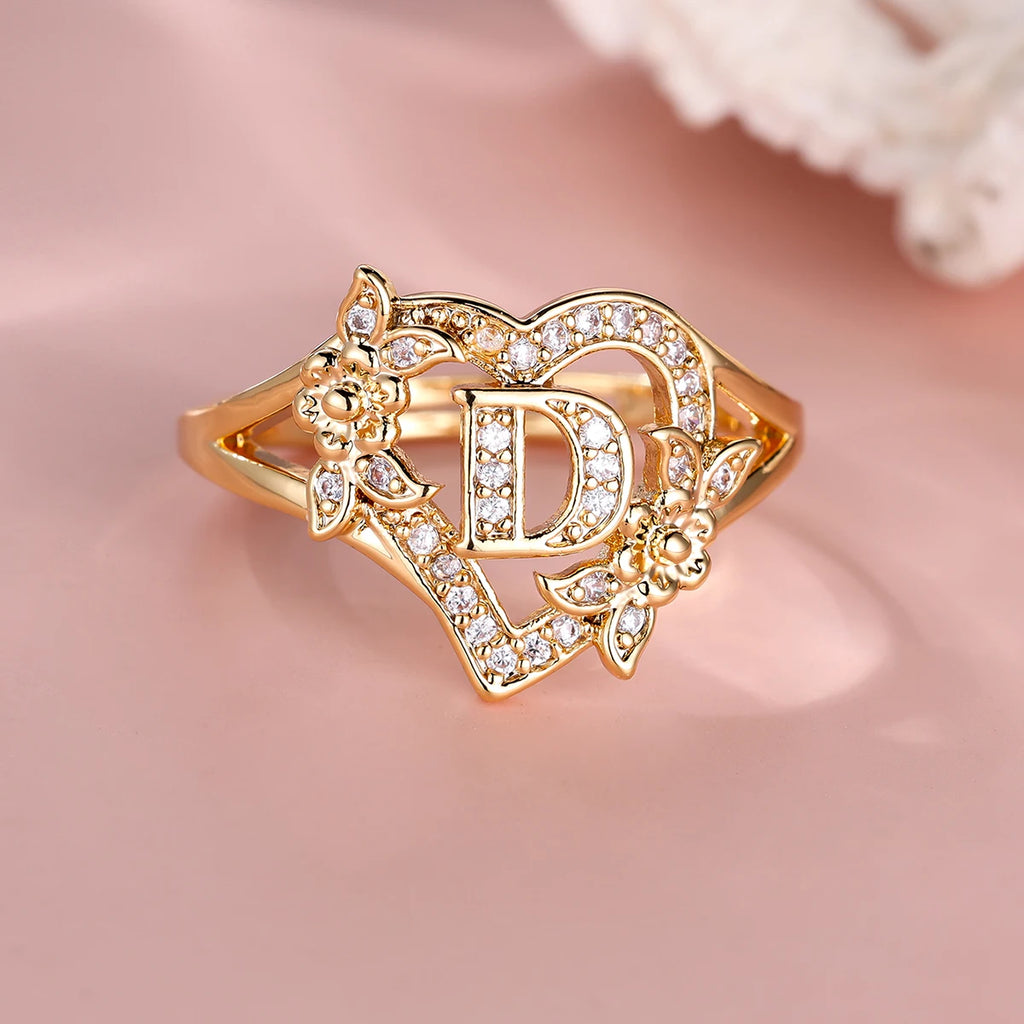Fleurette Initial Heart Ring