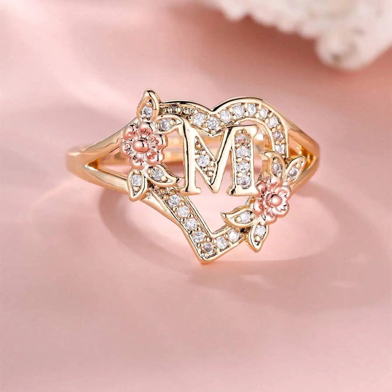 Fleurette Initial Heart Ring