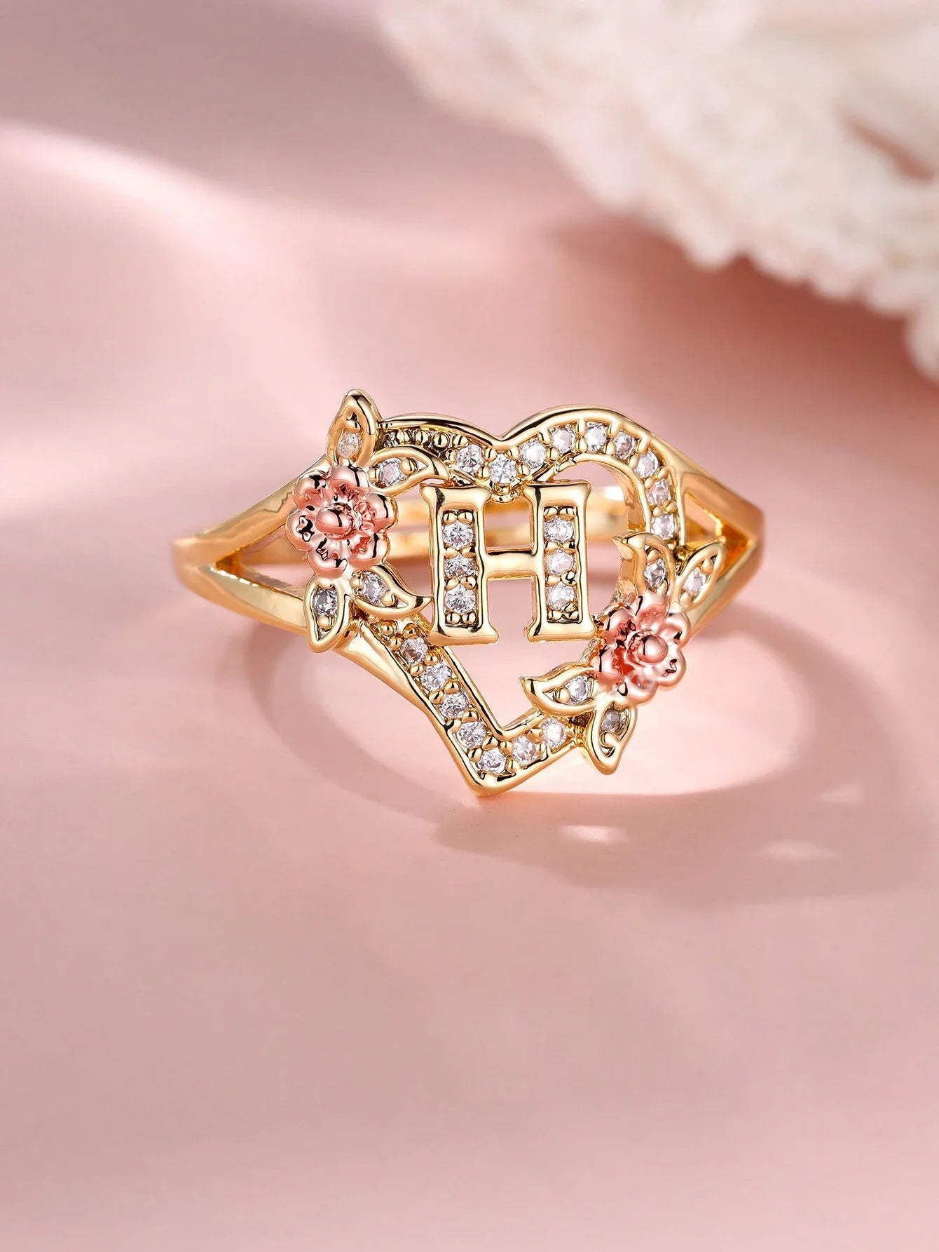 Fleurette Initial Heart Ring