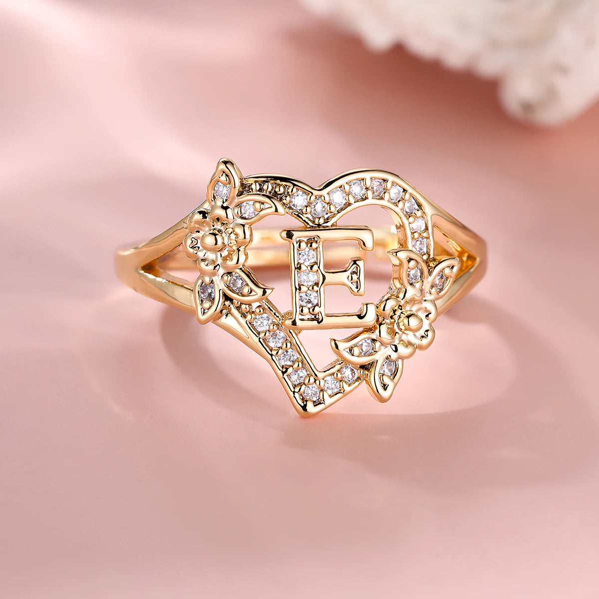 Fleurette Initial Heart Ring
