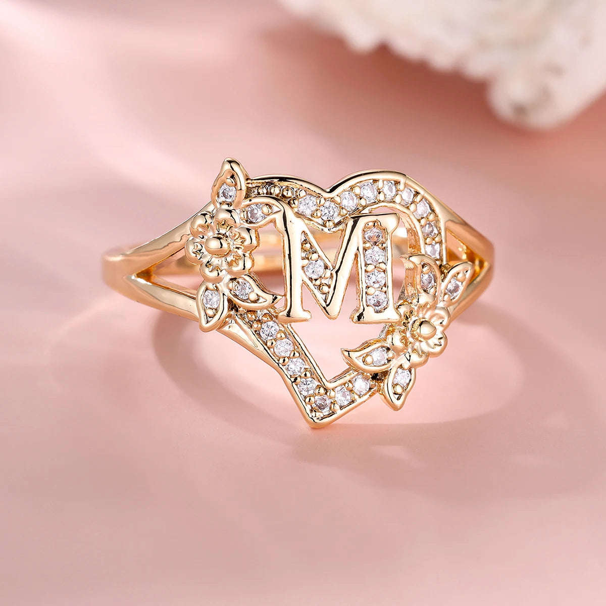 Fleurette Initial Heart Ring