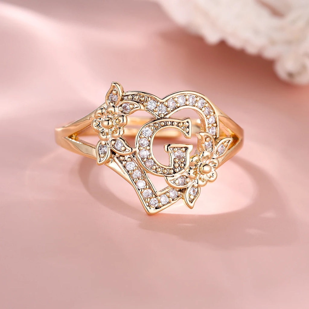Fleurette Initial Heart Ring