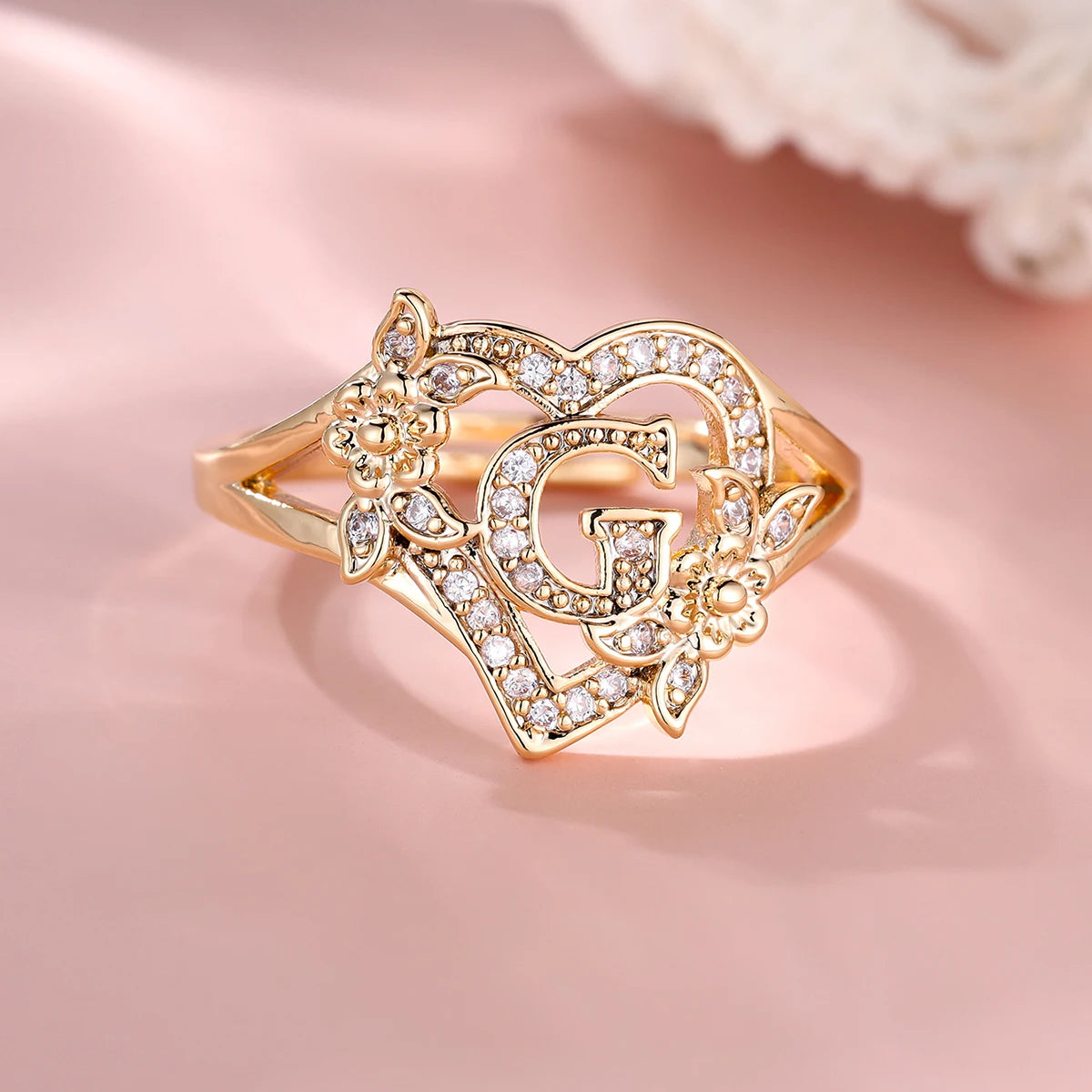 Fleurette Initial Heart Ring