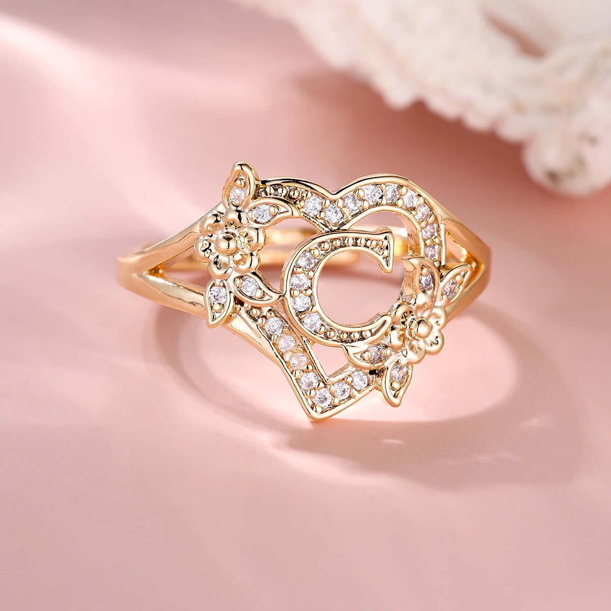 Fleurette Initial Heart Ring