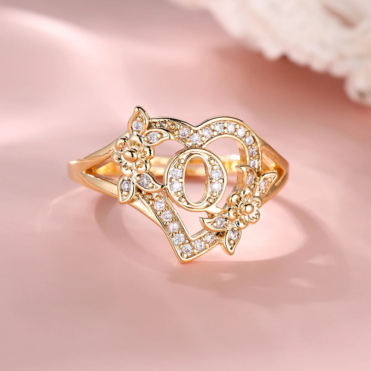 Fleurette Initial Heart Ring
