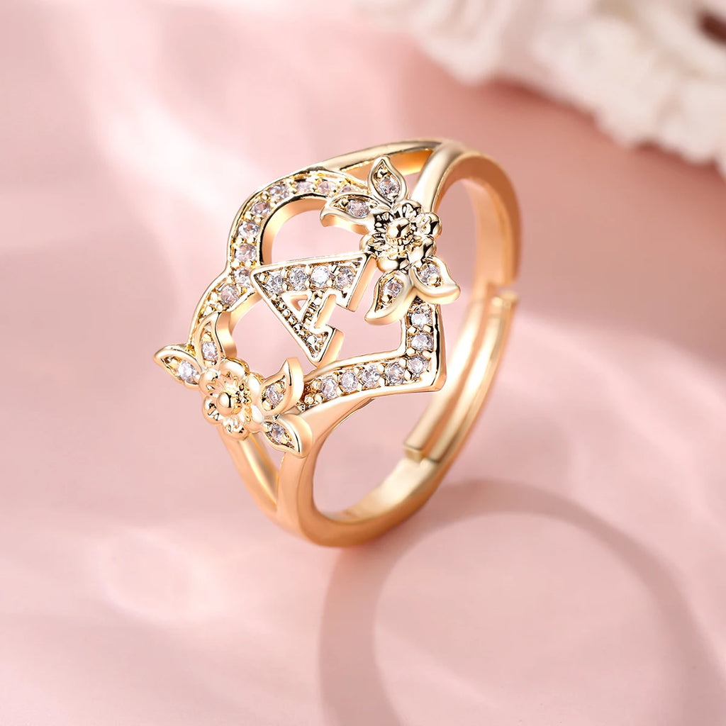 Fleurette Initial Heart Ring