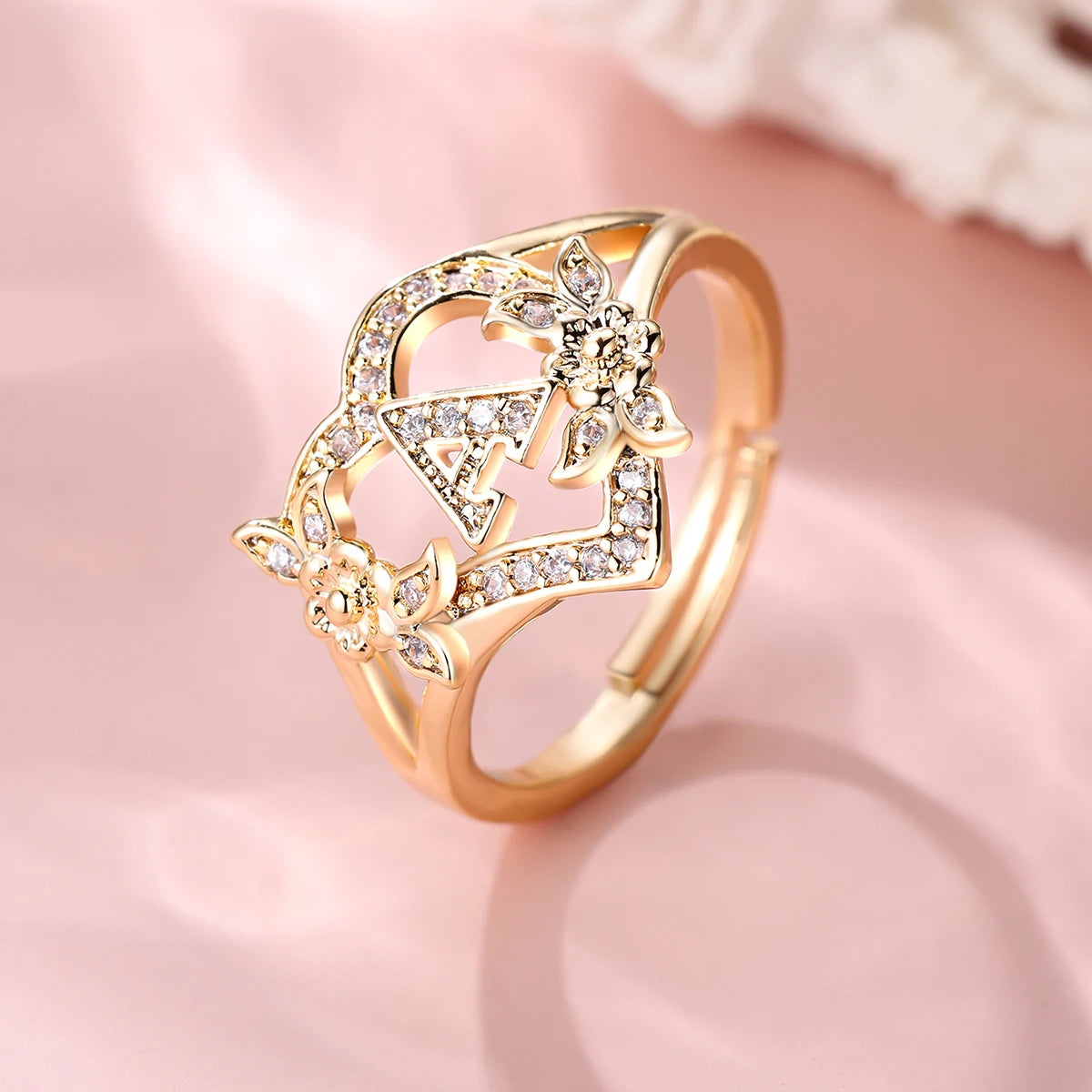 Fleurette Initial Heart Ring