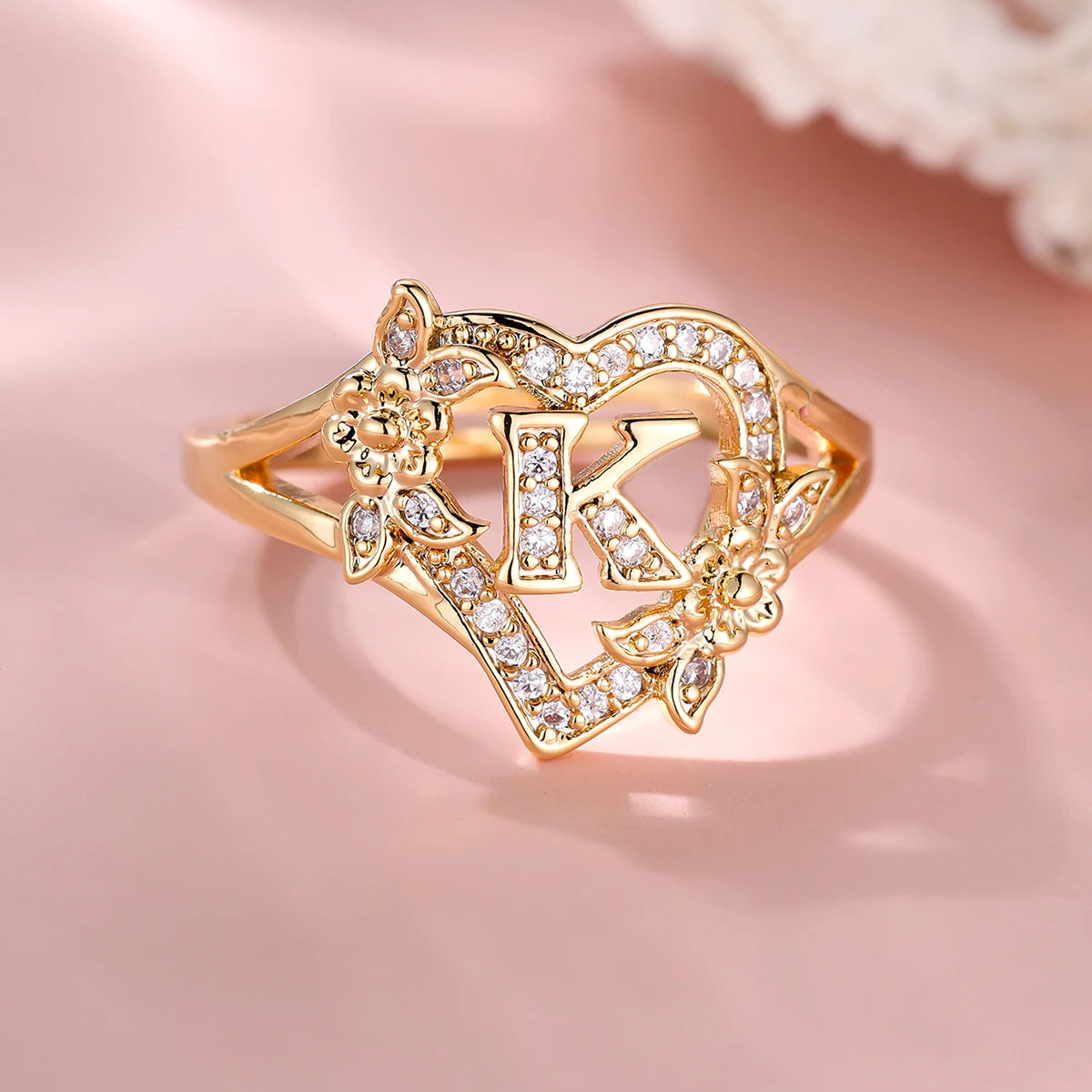 Fleurette Initial Heart Ring
