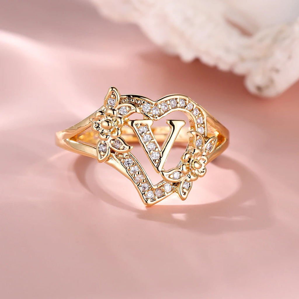 Fleurette Initial Heart Ring