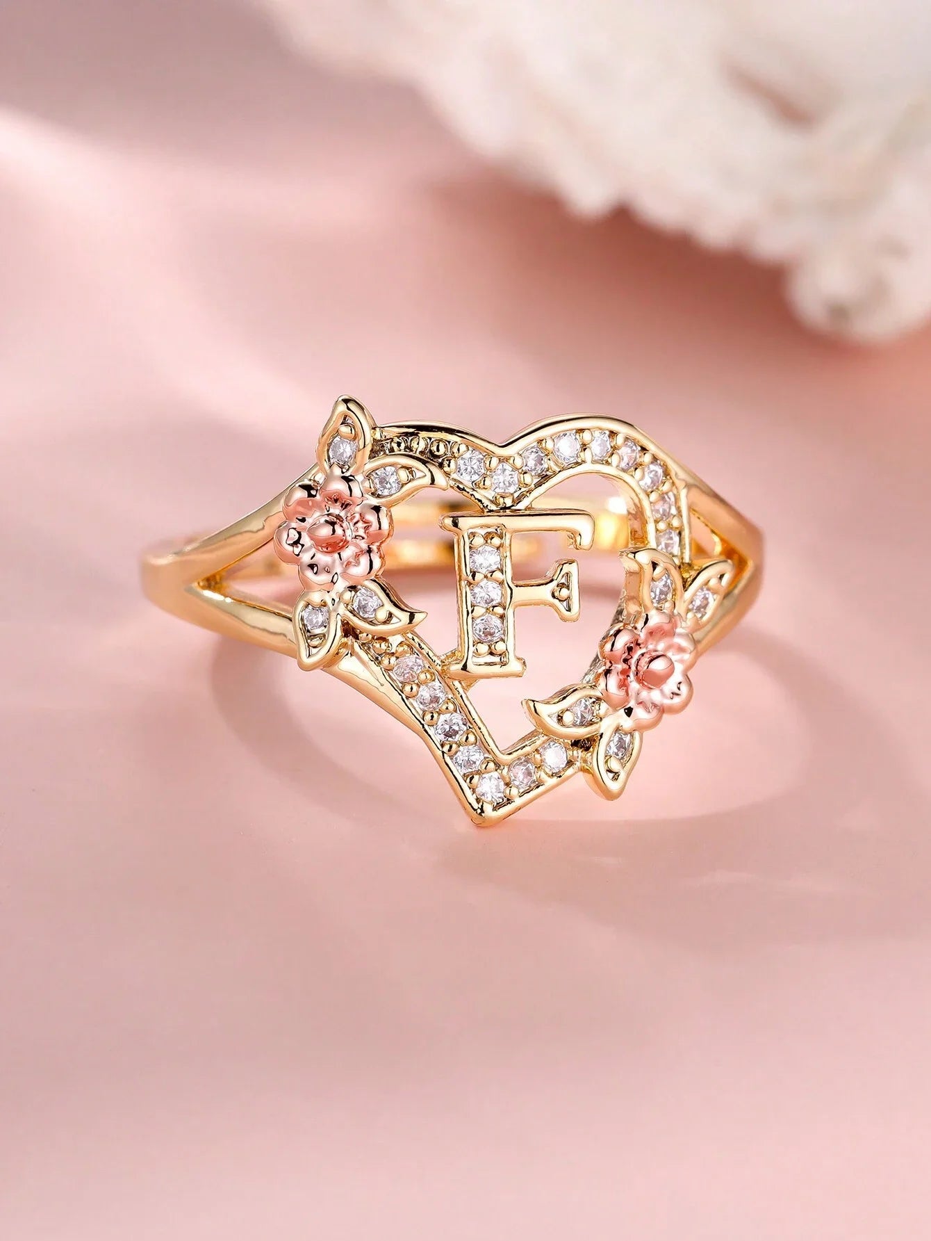 Fleurette Initial Heart Ring