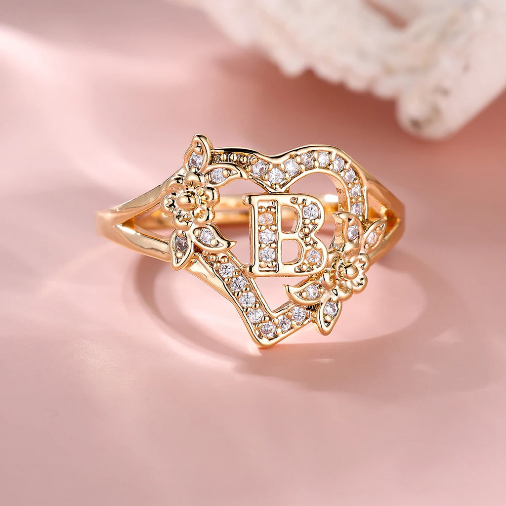 Fleurette Initial Heart Ring