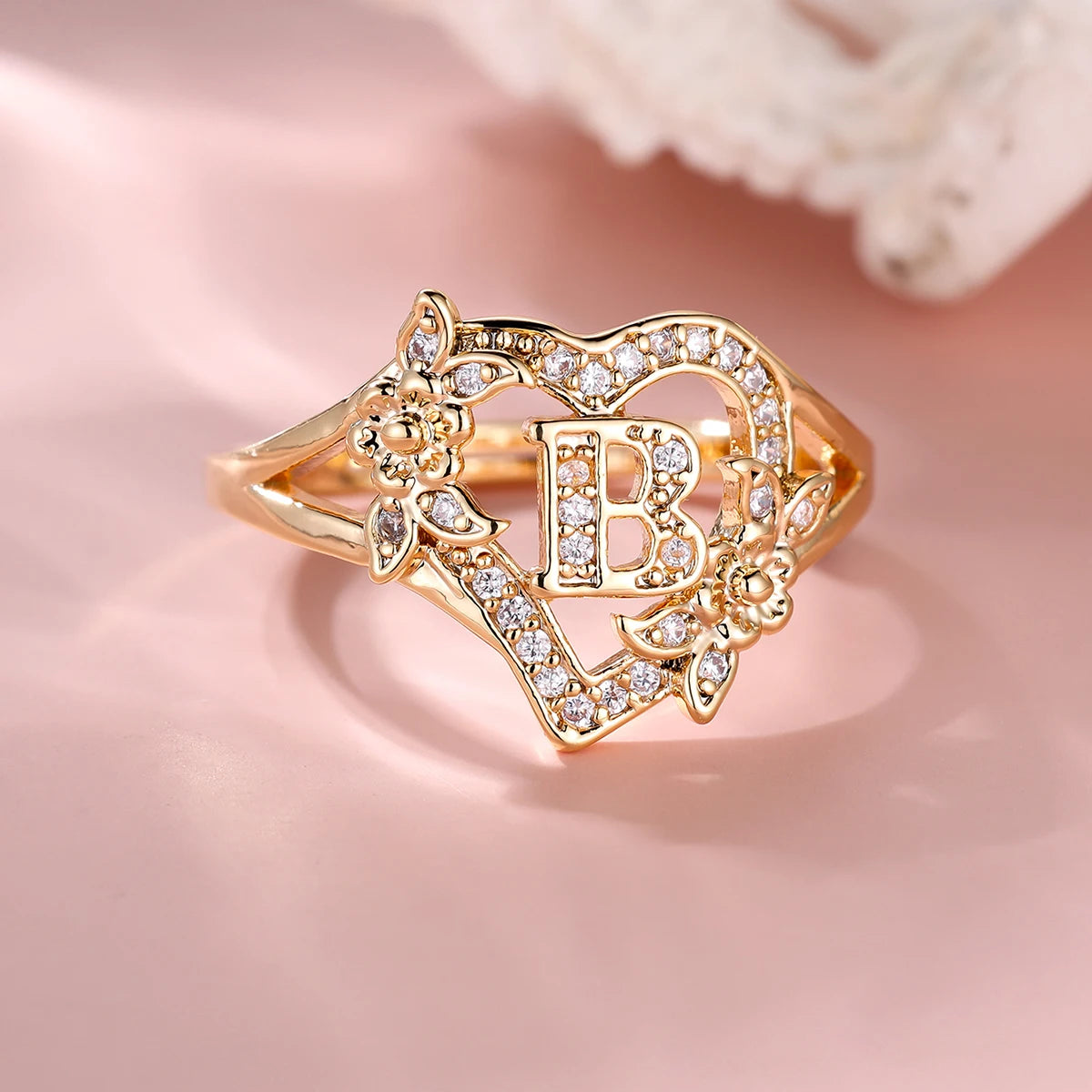Fleurette Initial Heart Ring