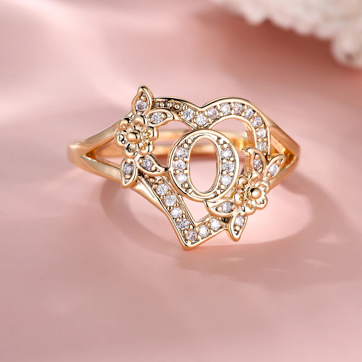 Fleurette Initial Heart Ring