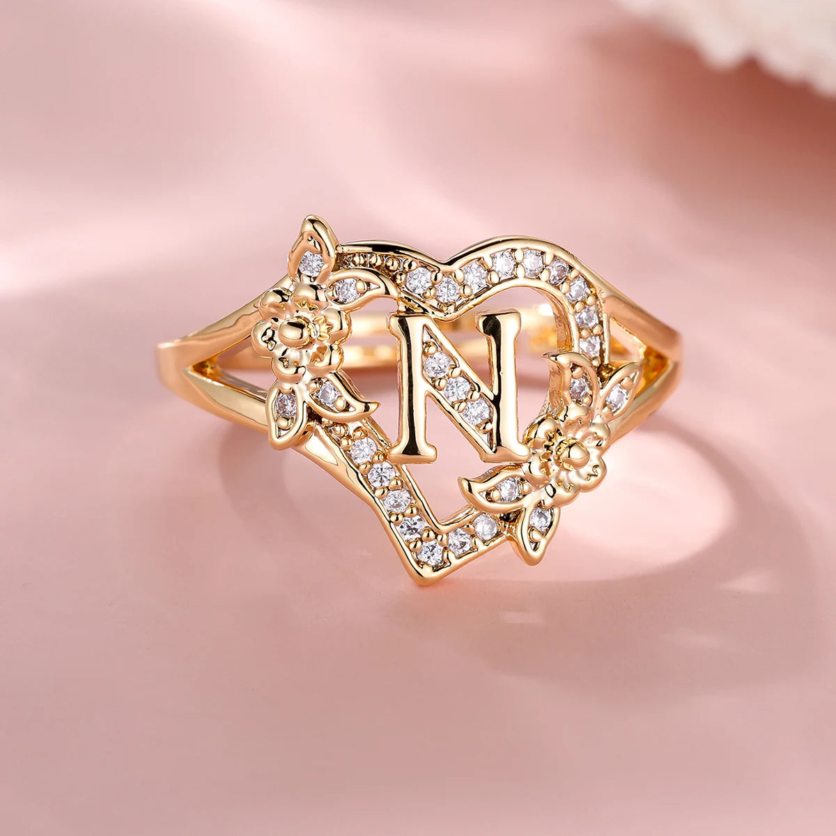 Fleurette Initial Heart Ring