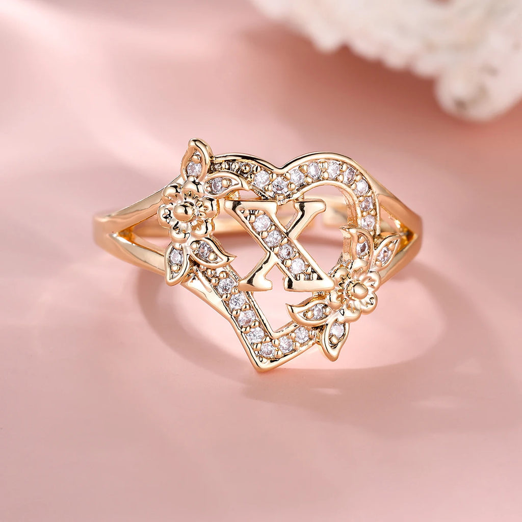 Fleurette Initial Heart Ring
