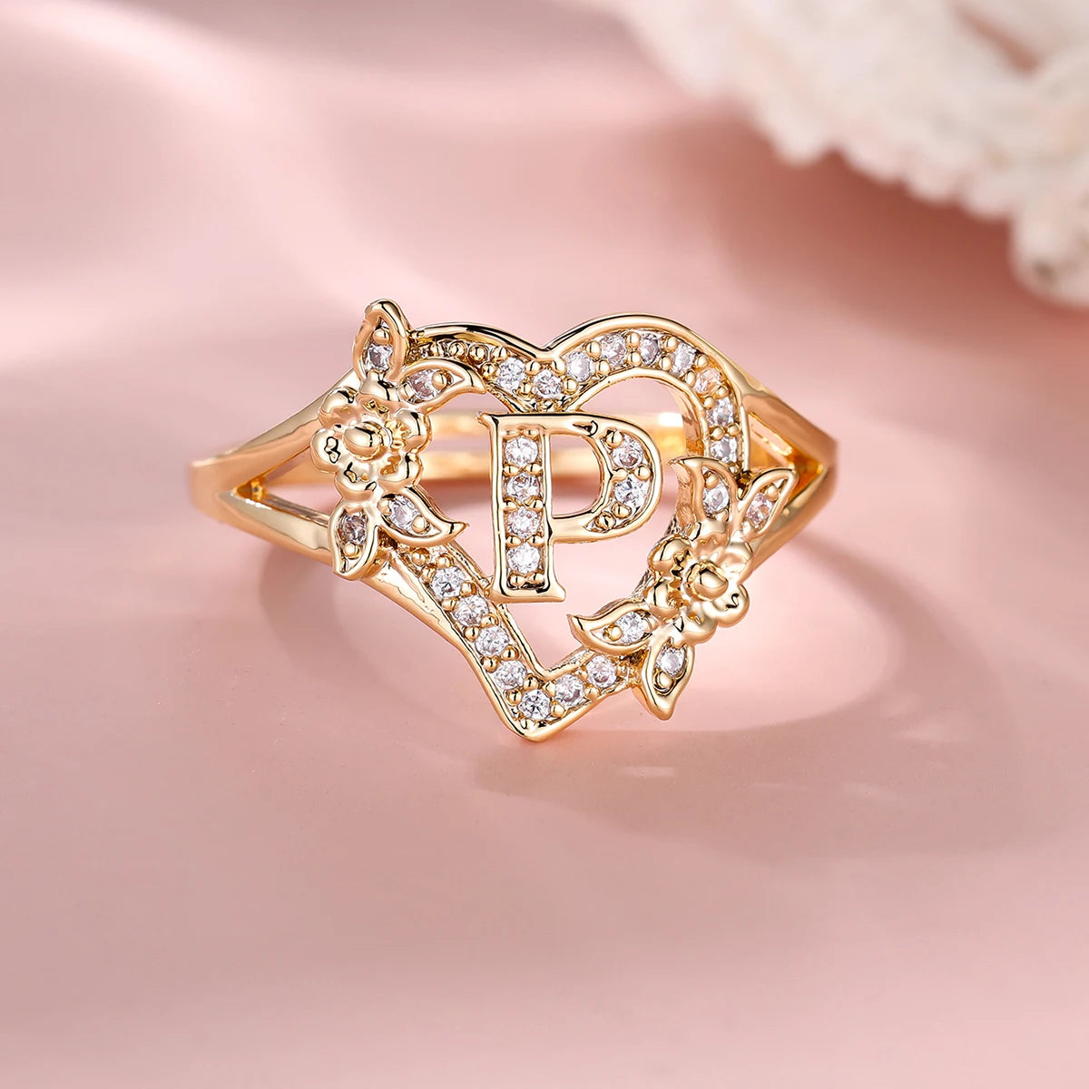 Fleurette Initial Heart Ring