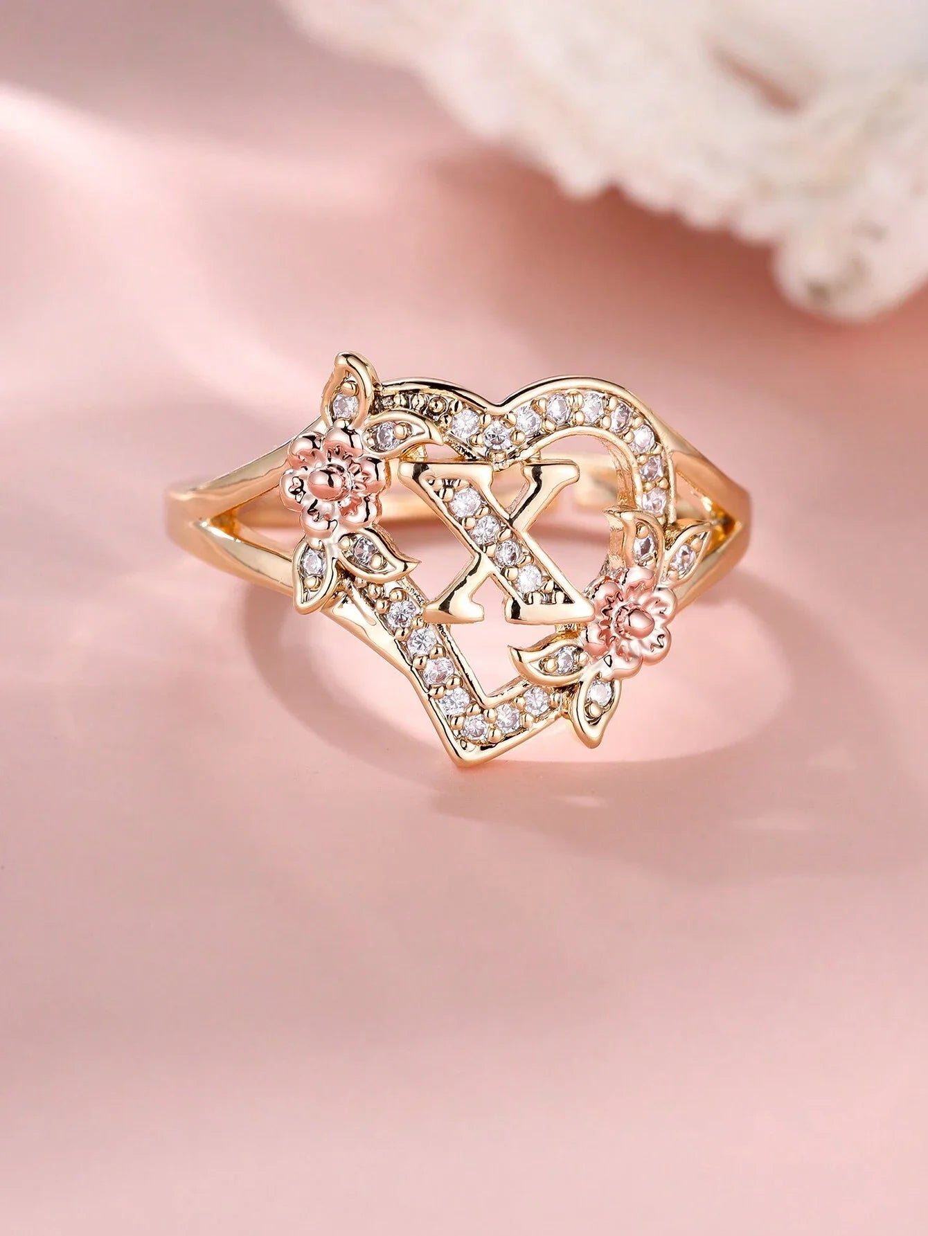 Fleurette Initial Heart Ring