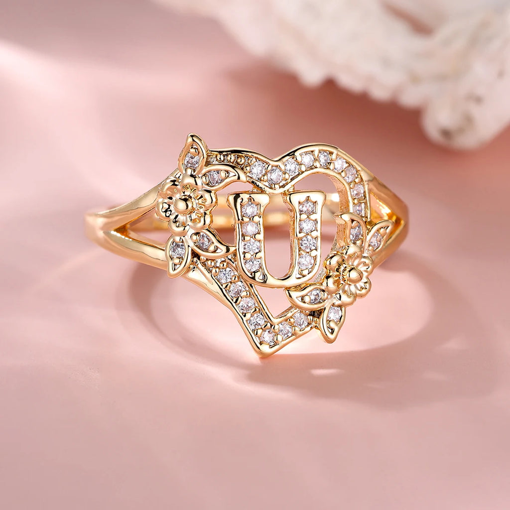 Fleurette Initial Heart Ring