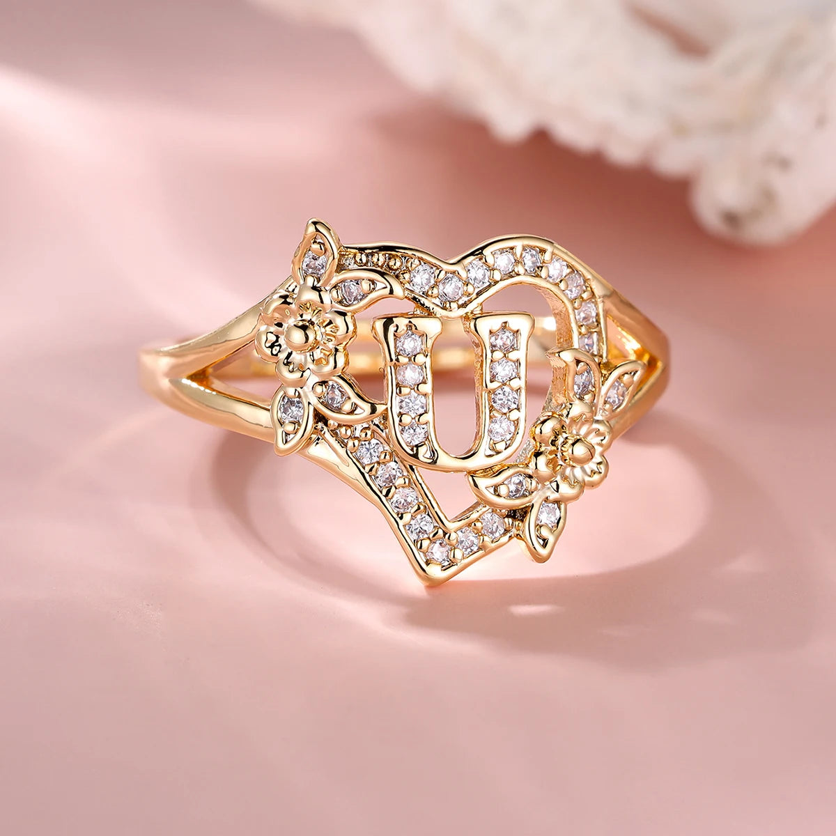 Fleurette Initial Heart Ring