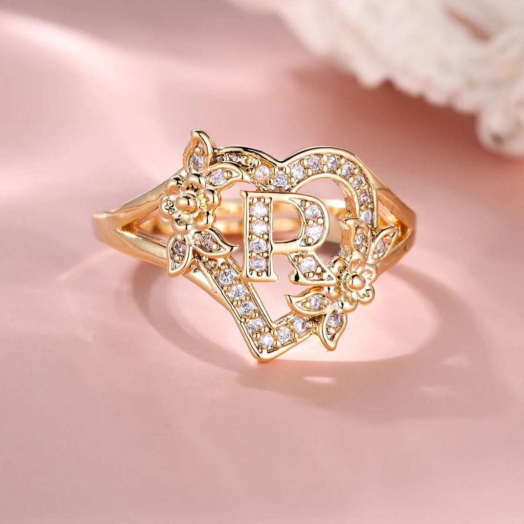 Fleurette Initial Heart Ring