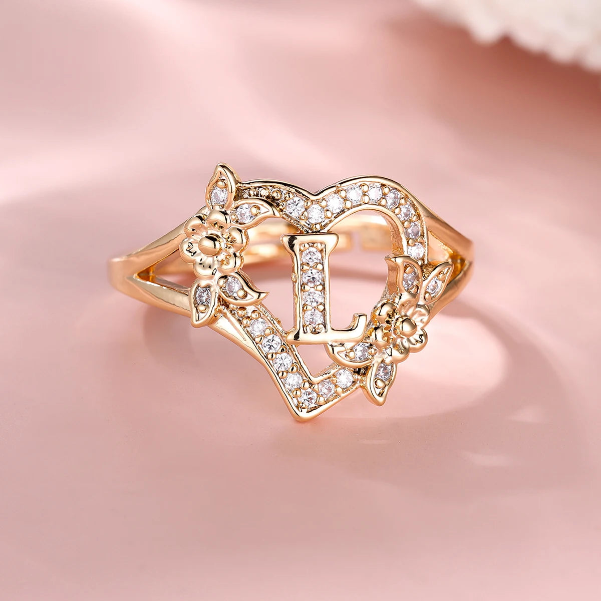 Fleurette Initial Heart Ring