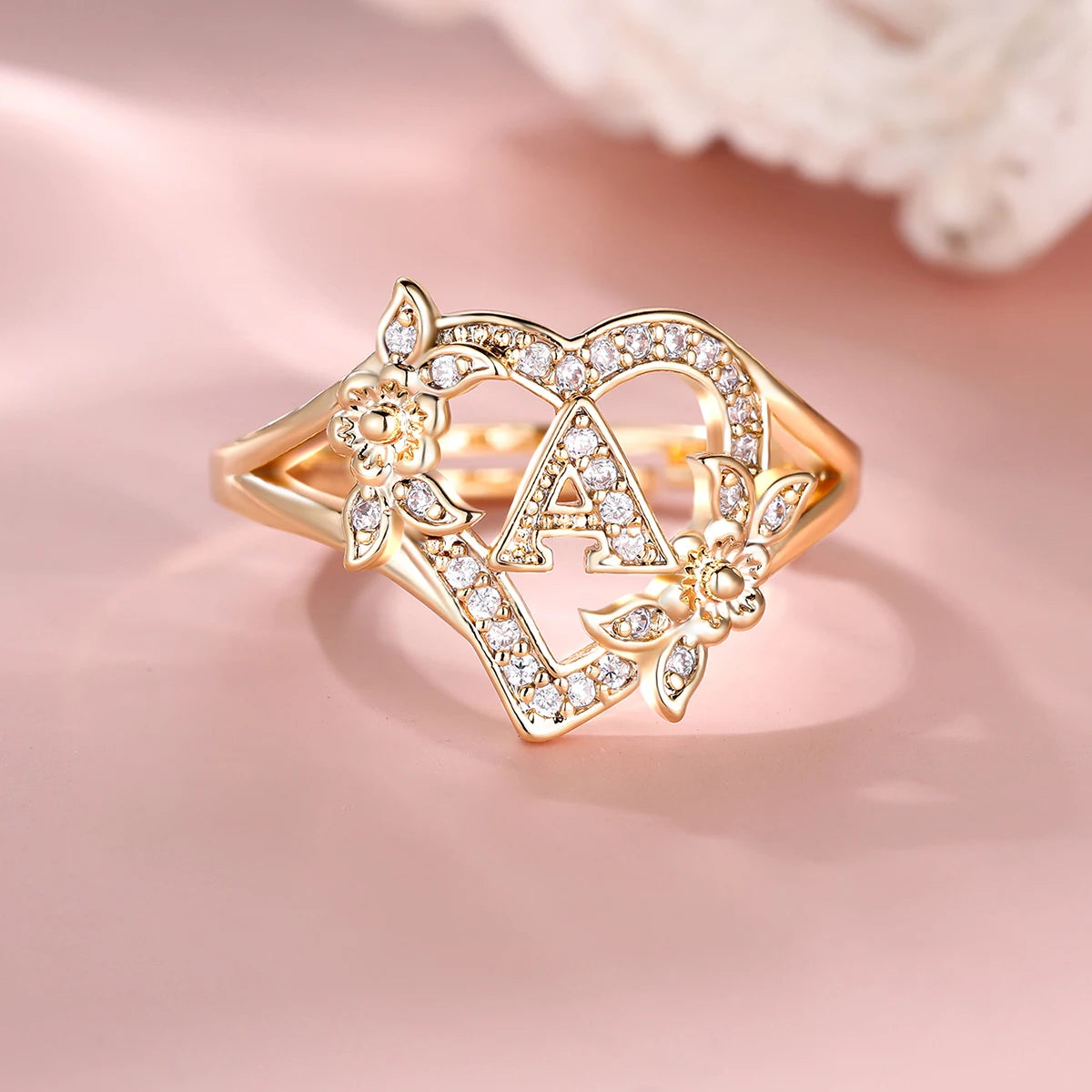 Fleurette Initial Heart Ring