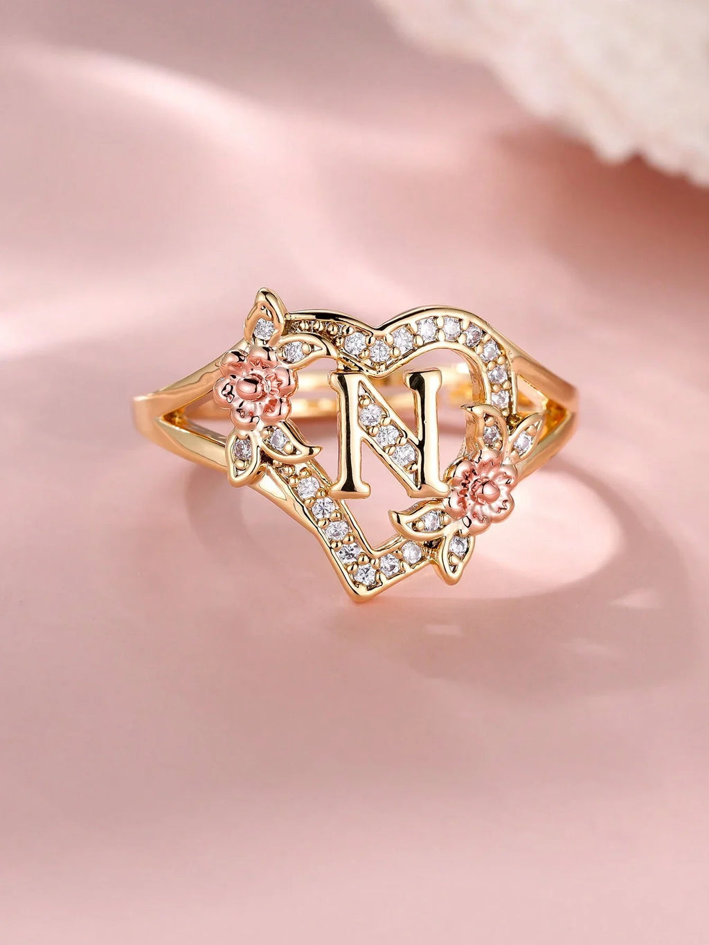 Fleurette Initial Heart Ring