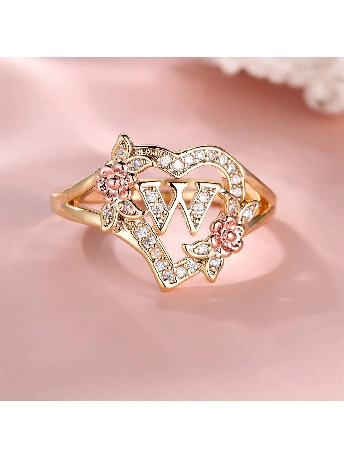 Fleurette Initial Heart Ring