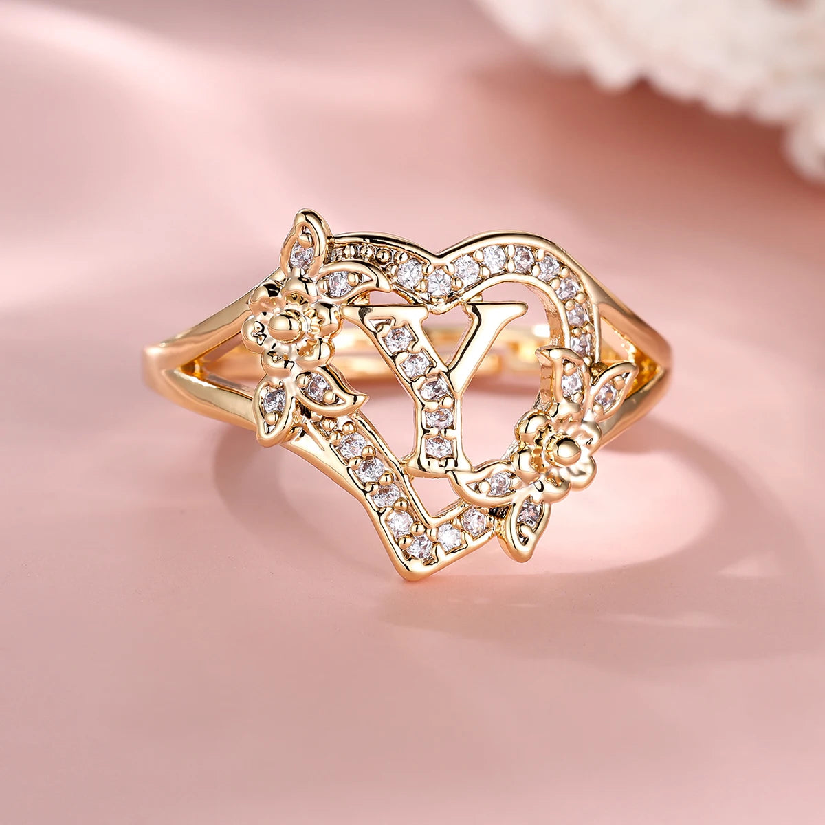 Fleurette Initial Heart Ring
