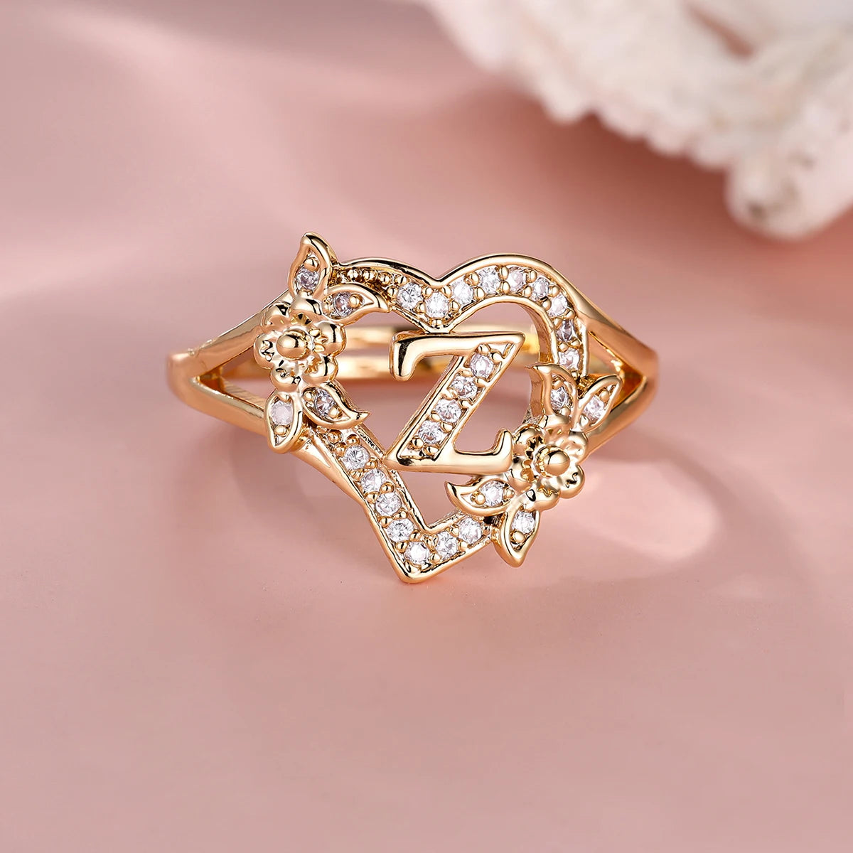 Fleurette Initial Heart Ring