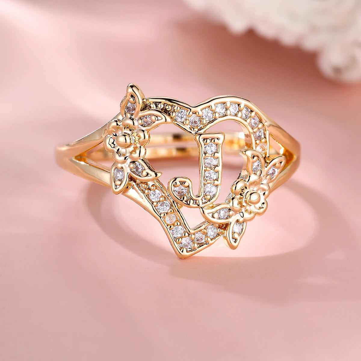Fleurette Initial Heart Ring