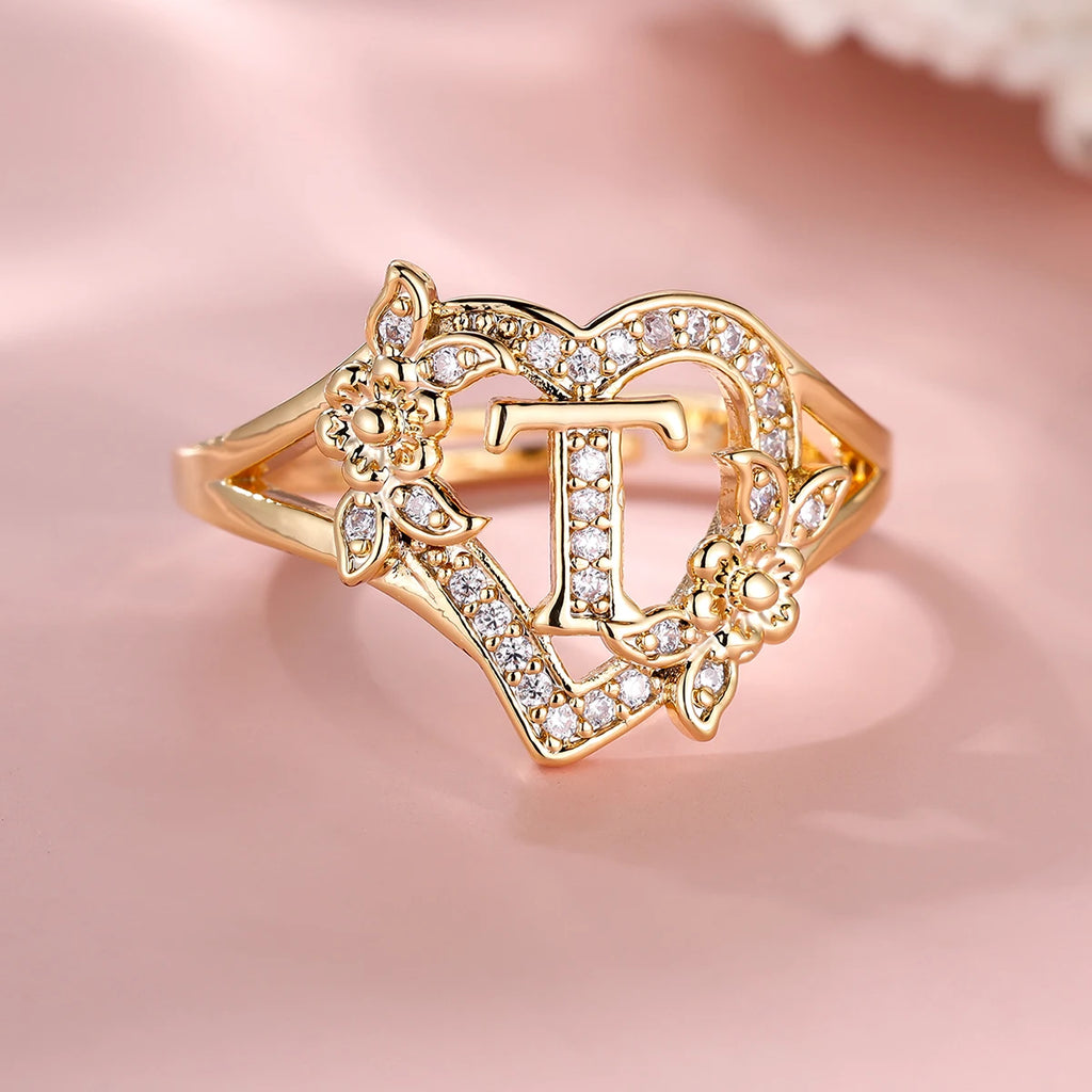 Fleurette Initial Heart Ring