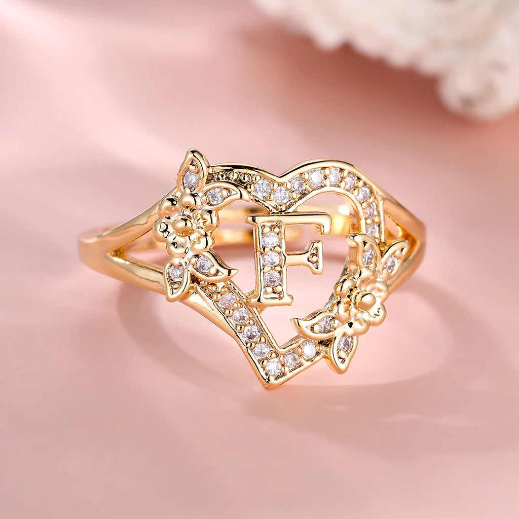Fleurette Initial Heart Ring