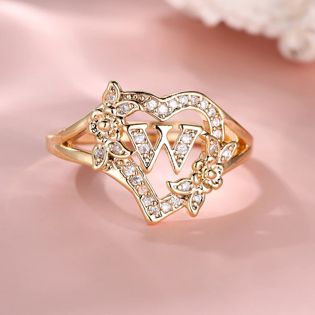 Fleurette Initial Heart Ring