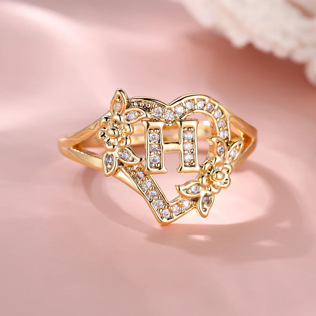 Fleurette Initial Heart Ring
