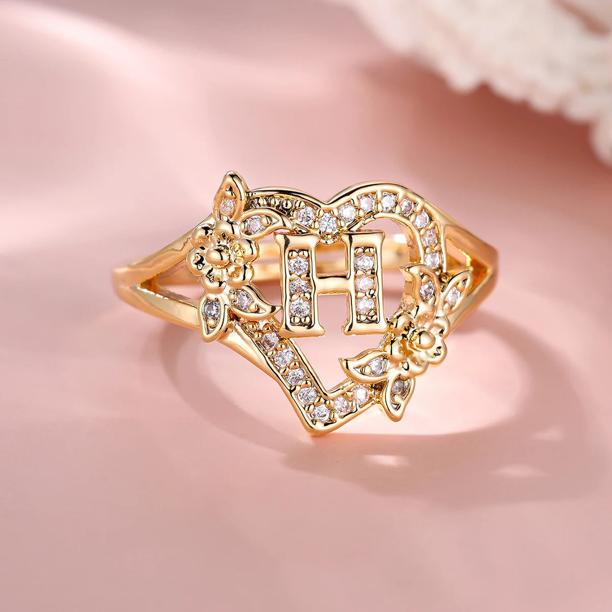 Fleurette Initial Heart Ring