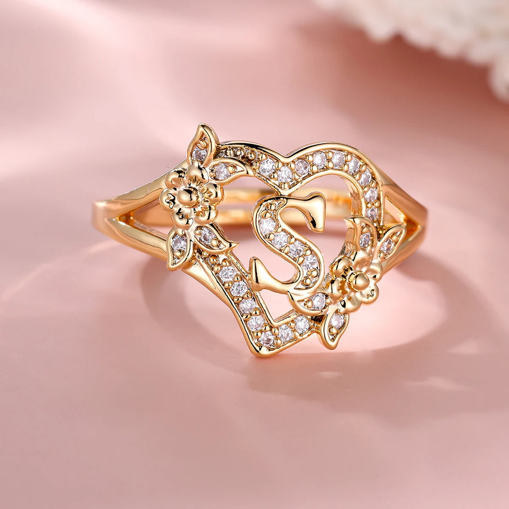 Fleurette Initial Heart Ring
